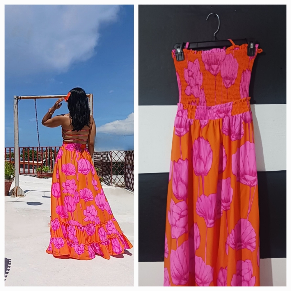 Women elastic Floral Printed Bohemian Maxi Dress
